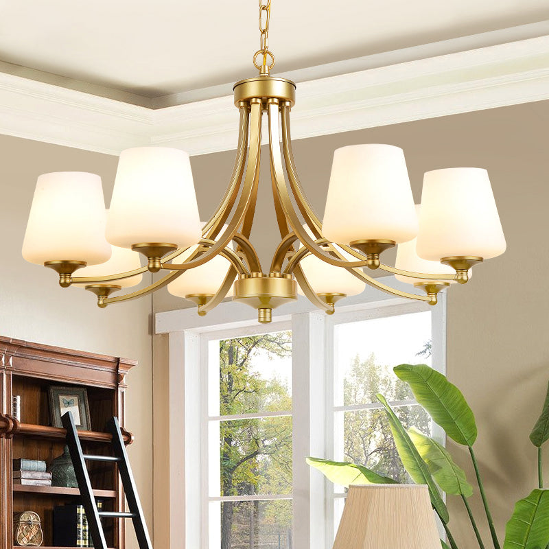 Cone Shade Milk Glass Chandelier Lamp Traditional Dining Room Ceiling Hang Light Clearhalo 'Ceiling Lights' 'Chandeliers' Lighting' options 2311796