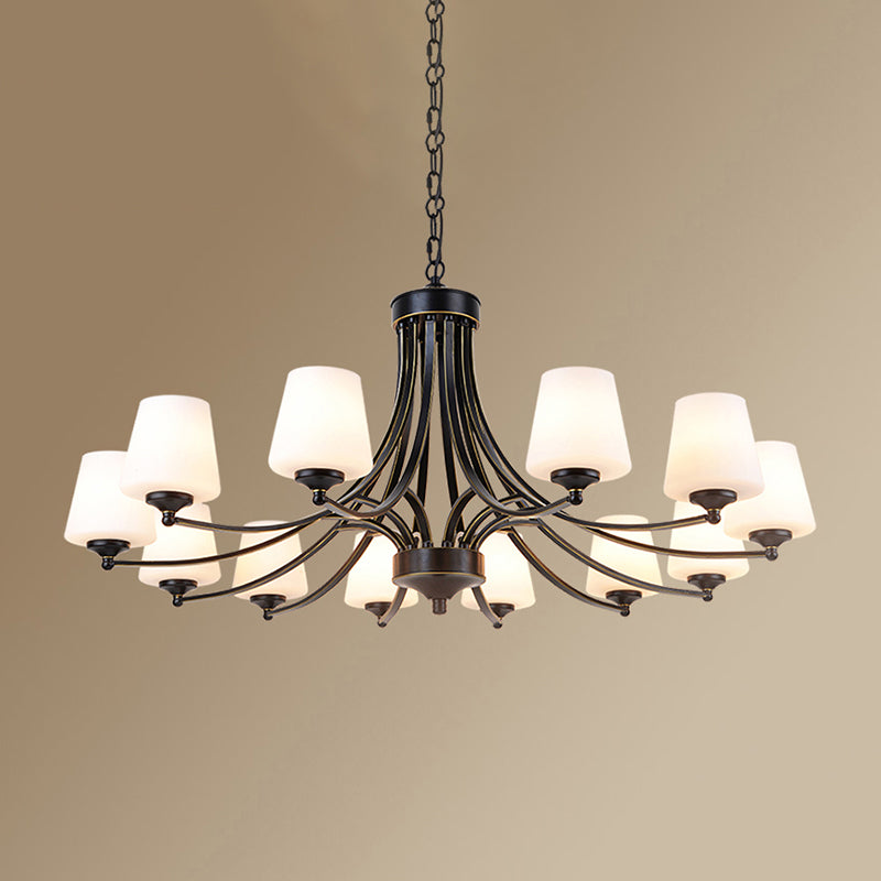 Cone Shade Milk Glass Chandelier Lamp Traditional Dining Room Ceiling Hang Light Clearhalo 'Ceiling Lights' 'Chandeliers' Lighting' options 2311797