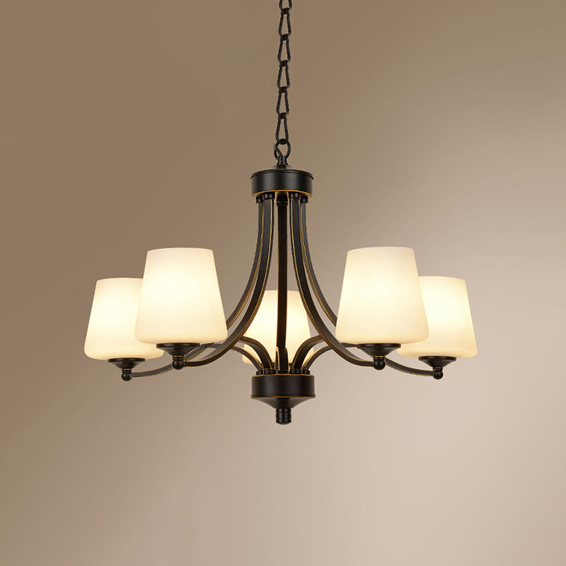 Cone Shade Milk Glass Chandelier Lamp Traditional Dining Room Ceiling Hang Light 5 Black Clearhalo 'Ceiling Lights' 'Chandeliers' Lighting' options 2311800_efb85a08-6f6f-4414-99ad-8f008f158447