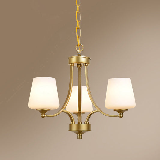 Cone Shade Milk Glass Chandelier Lamp Traditional Dining Room Ceiling Hang Light Clearhalo 'Ceiling Lights' 'Chandeliers' Lighting' options 2311802