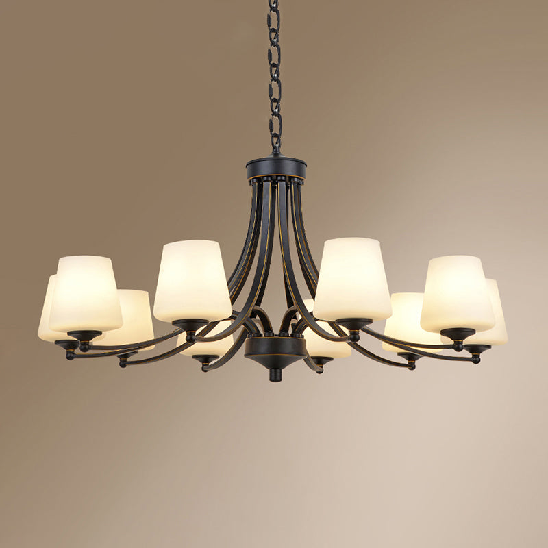 Cone Shade Milk Glass Chandelier Lamp Traditional Dining Room Ceiling Hang Light 10 Black Clearhalo 'Ceiling Lights' 'Chandeliers' Lighting' options 2311803_d0ab9c5d-1652-42ef-8b8c-01a41d6b5ed8