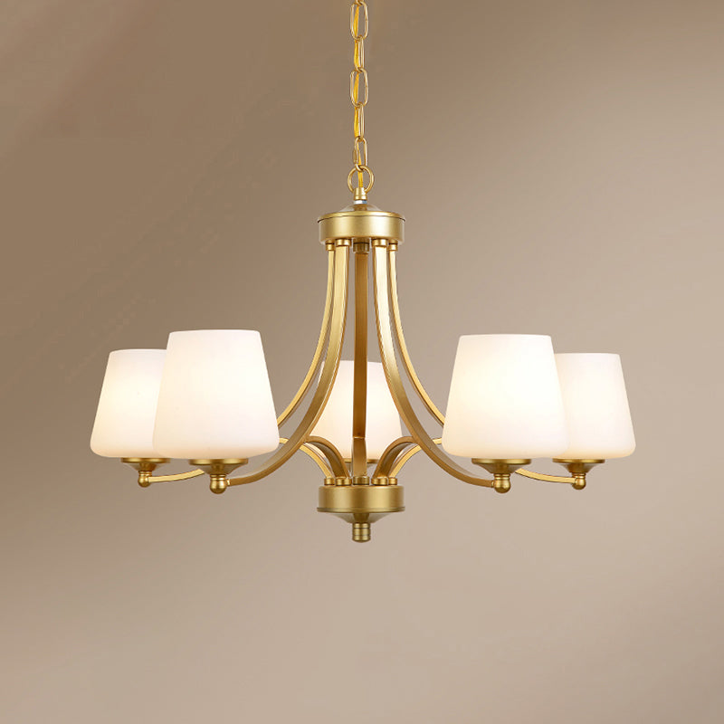 Cone Shade Milk Glass Chandelier Lamp Traditional Dining Room Ceiling Hang Light Clearhalo 'Ceiling Lights' 'Chandeliers' Lighting' options 2311804