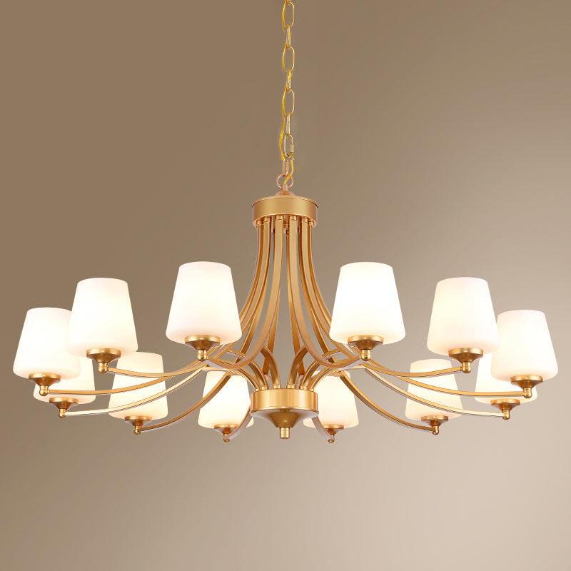 Cone Shade Milk Glass Chandelier Lamp Traditional Dining Room Ceiling Hang Light 12 Gold Clearhalo 'Ceiling Lights' 'Chandeliers' Lighting' options 2311806_da219a1b-1255-4b6f-8432-1fcea75e89f0