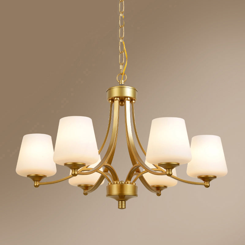 Cone Shade Milk Glass Chandelier Lamp Traditional Dining Room Ceiling Hang Light Clearhalo 'Ceiling Lights' 'Chandeliers' Lighting' options 2311807