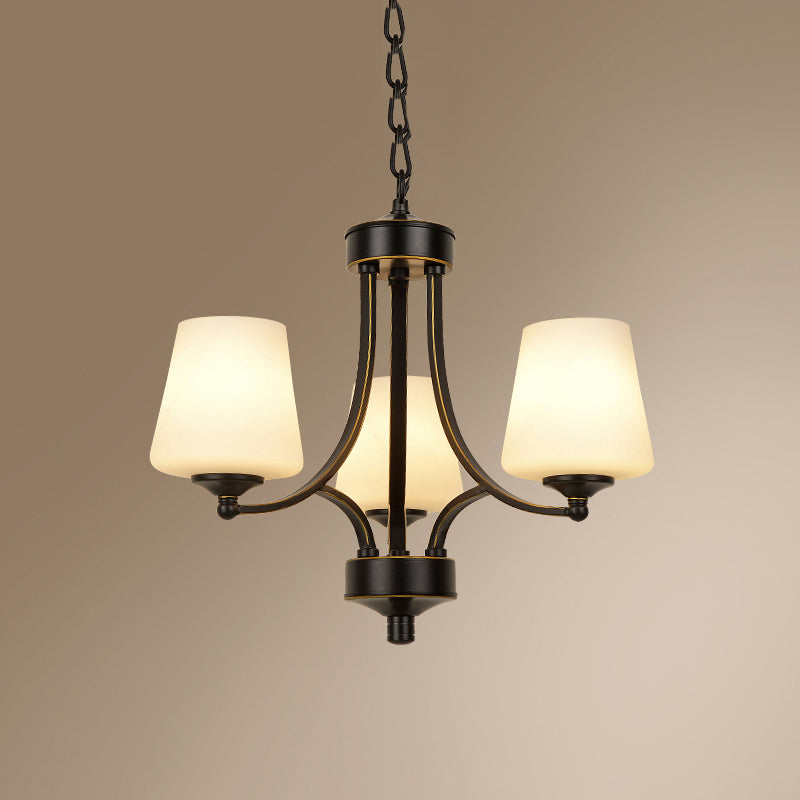 Cone Shade Milk Glass Chandelier Lamp Traditional Dining Room Ceiling Hang Light 3 Black Clearhalo 'Ceiling Lights' 'Chandeliers' Lighting' options 2311808_5f50307a-8f52-4bfb-a3a8-10e81932c236