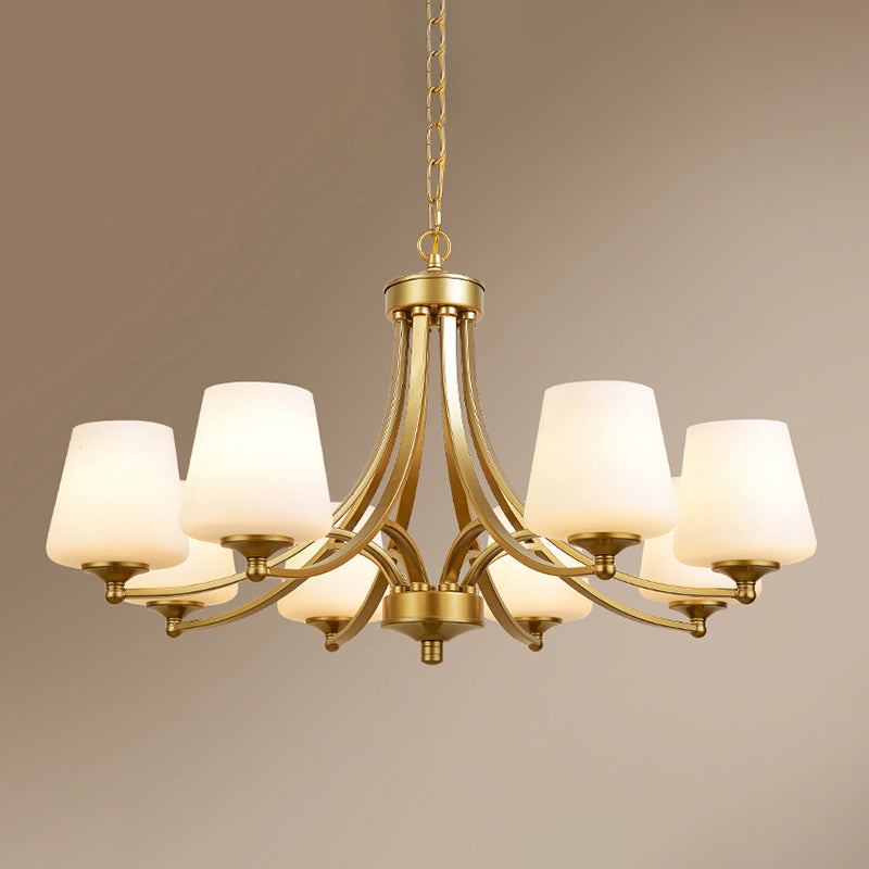 Cone Shade Milk Glass Chandelier Lamp Traditional Dining Room Ceiling Hang Light Clearhalo 'Ceiling Lights' 'Chandeliers' Lighting' options 2311809