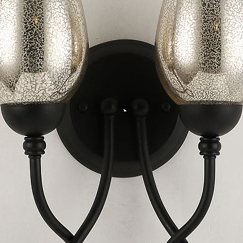 1/2-Bulb Hand-Blown Glass Wall Light Traditional Black Bowl Shade Dining Room Sconce Light Clearhalo 'Wall Lamps & Sconces' 'Wall Lights' Lighting' 231181