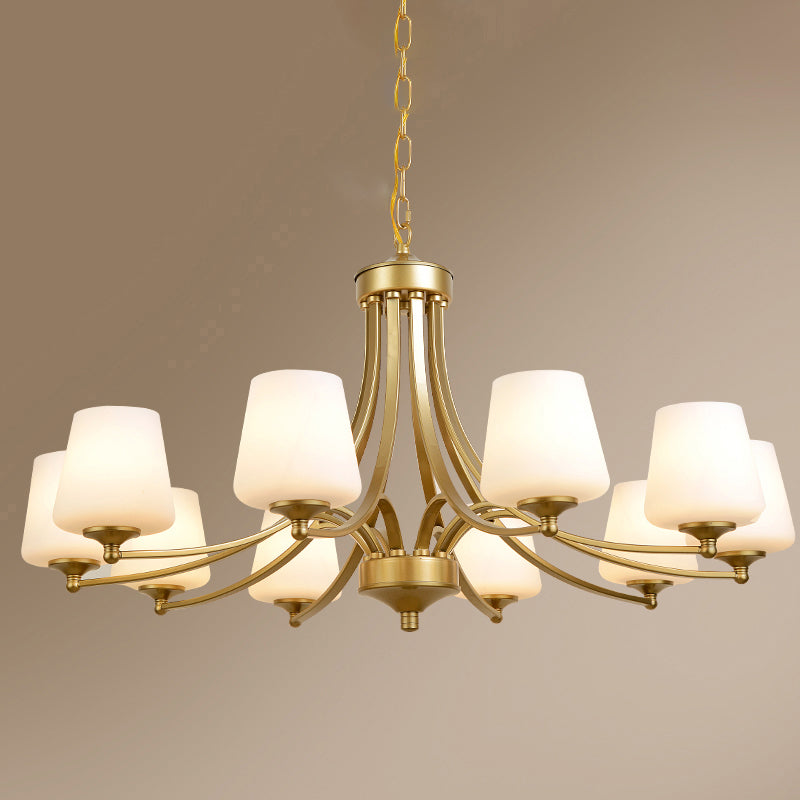 Cone Shade Milk Glass Chandelier Lamp Traditional Dining Room Ceiling Hang Light Clearhalo 'Ceiling Lights' 'Chandeliers' Lighting' options 2311810