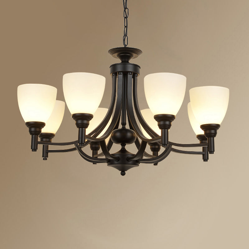 Black Ceiling Pendant Light Vintage White Glass Bell Shaped Chandelier for Dining Room Clearhalo 'Ceiling Lights' 'Chandeliers' Lighting' options 2311811