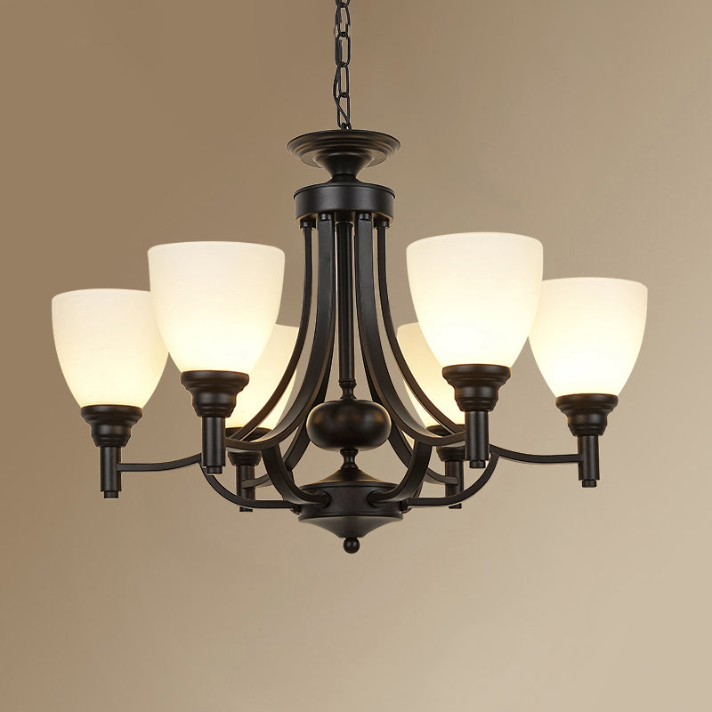 Black Ceiling Pendant Light Vintage White Glass Bell Shaped Chandelier for Dining Room Clearhalo 'Ceiling Lights' 'Chandeliers' Lighting' options 2311812