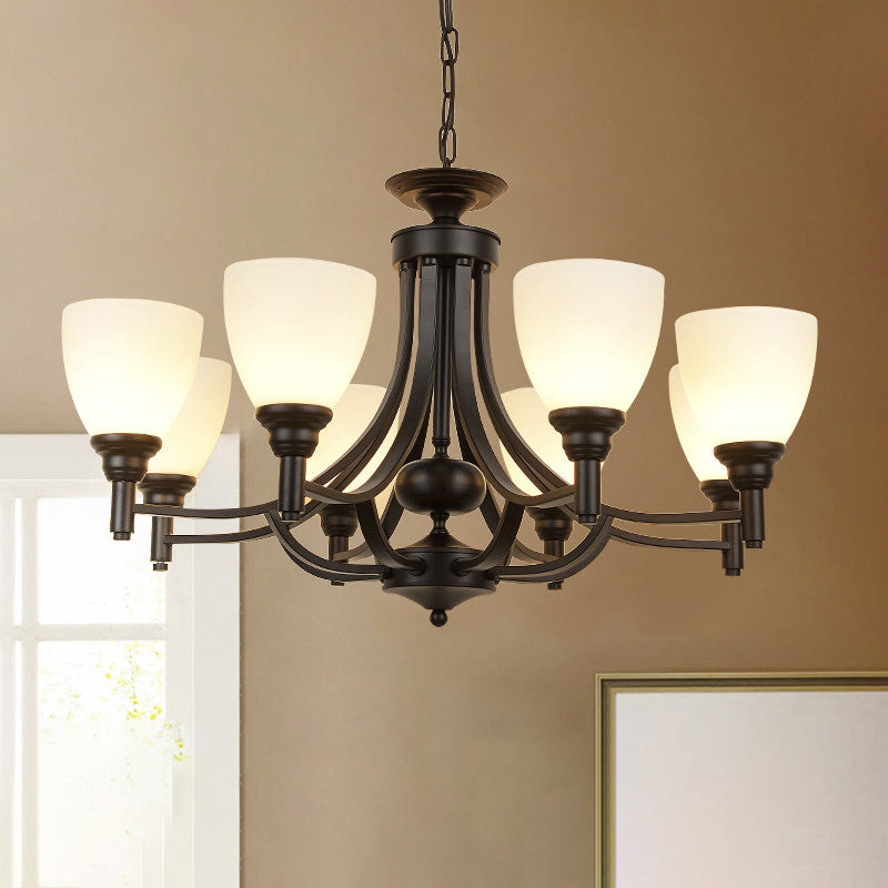 Black Ceiling Pendant Light Vintage White Glass Bell Shaped Chandelier for Dining Room Clearhalo 'Ceiling Lights' 'Chandeliers' Lighting' options 2311814