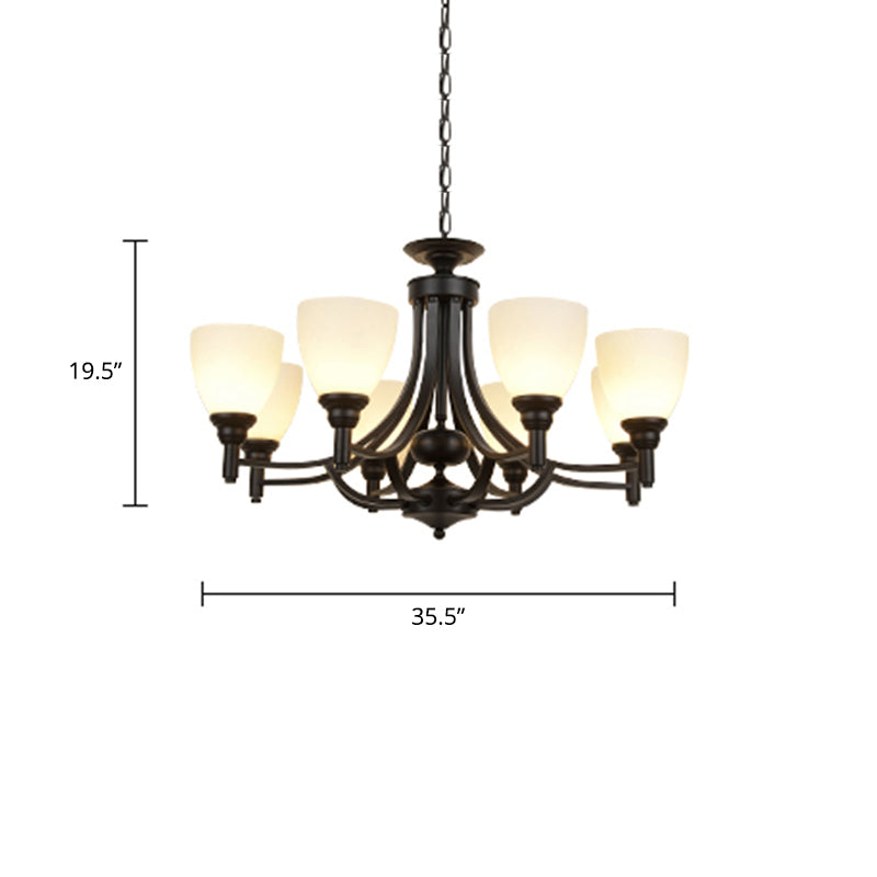 Black Ceiling Pendant Light Vintage White Glass Bell Shaped Chandelier for Dining Room Clearhalo 'Ceiling Lights' 'Chandeliers' Lighting' options 2311818