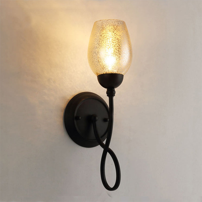 1/2-Bulb Hand-Blown Glass Wall Light Traditional Black Bowl Shade Dining Room Sconce Light 1.0 Black Clearhalo 'Wall Lamps & Sconces' 'Wall Lights' Lighting' 231182