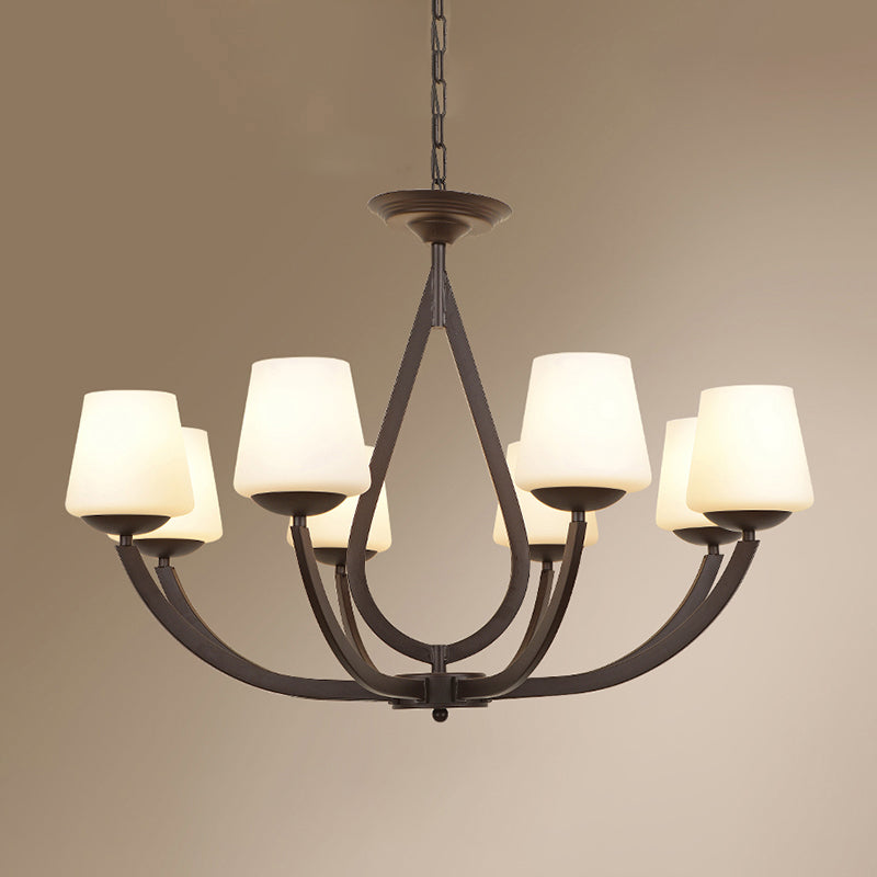 Metal Black Finish Chandelier Swoop Arm Vintage Pendant Light with Conical Milk Glass Shade Clearhalo 'Ceiling Lights' 'Chandeliers' Lighting' options 2311821