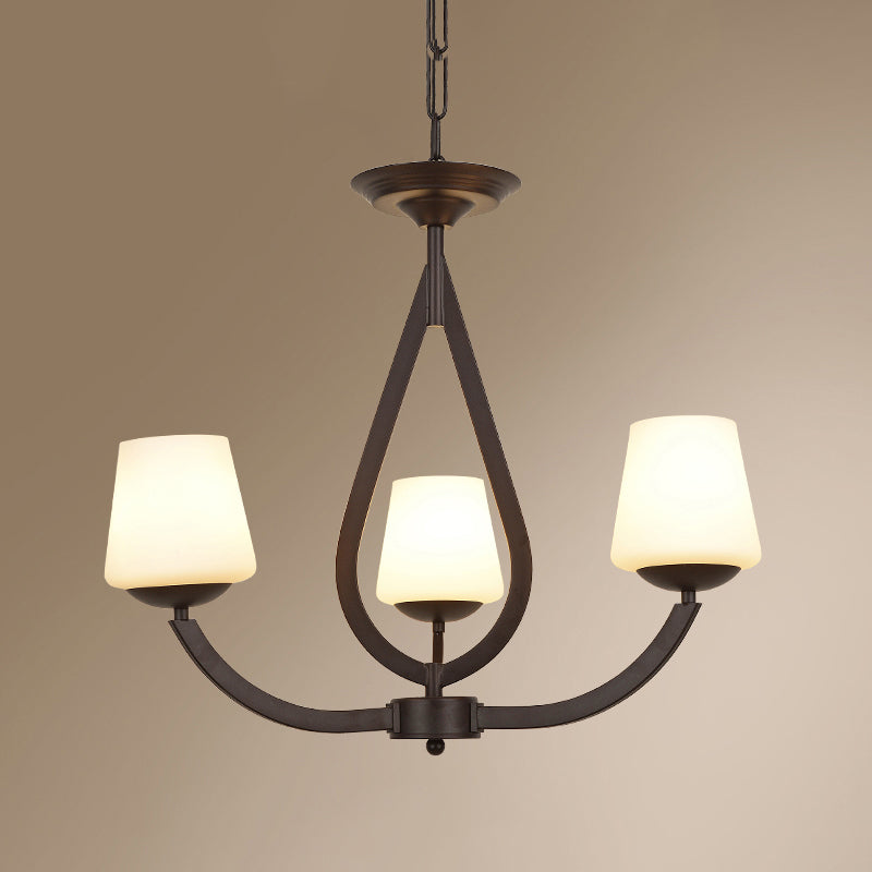 Metal Black Finish Chandelier Swoop Arm Vintage Pendant Light with Conical Milk Glass Shade Clearhalo 'Ceiling Lights' 'Chandeliers' Lighting' options 2311823