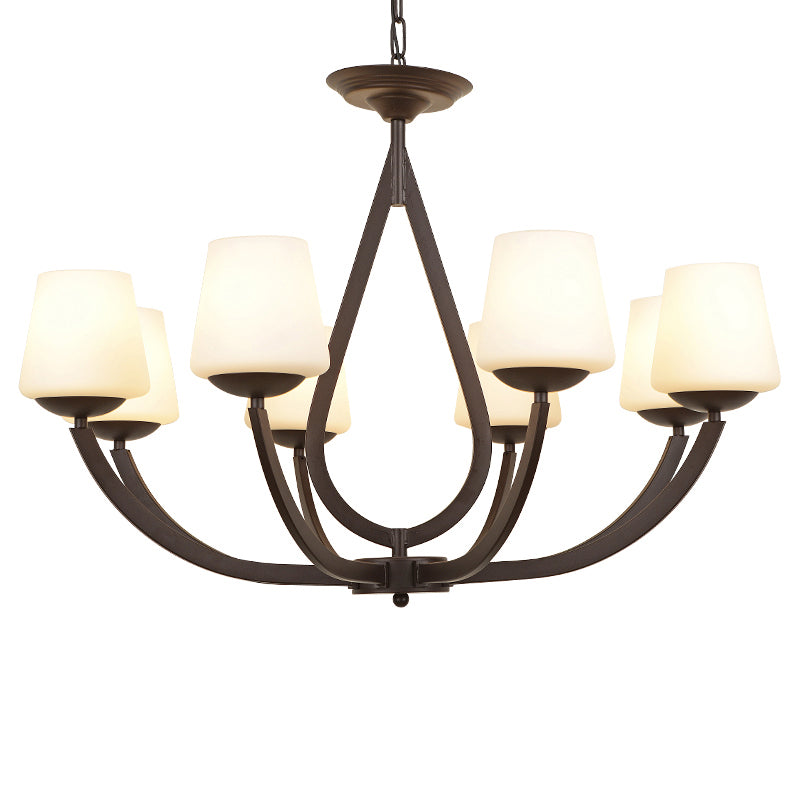 Metal Black Finish Chandelier Swoop Arm Vintage Pendant Light with Conical Milk Glass Shade Clearhalo 'Ceiling Lights' 'Chandeliers' Lighting' options 2311825