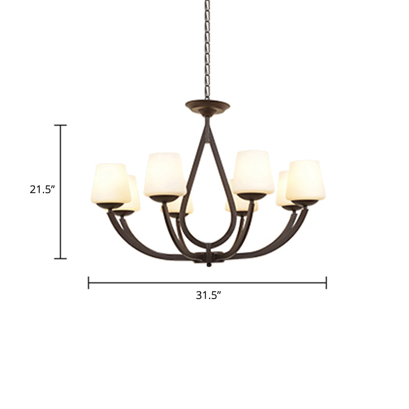 Metal Black Finish Chandelier Swoop Arm Vintage Pendant Light with Conical Milk Glass Shade Clearhalo 'Ceiling Lights' 'Chandeliers' Lighting' options 2311826