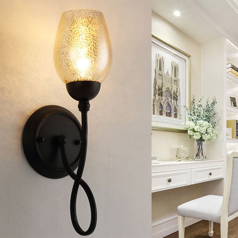 1/2-Bulb Hand-Blown Glass Wall Light Traditional Black Bowl Shade Dining Room Sconce Light Clearhalo 'Wall Lamps & Sconces' 'Wall Lights' Lighting' 231183