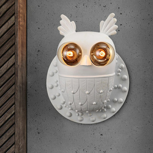 Resin Owl Shaped Wall Lamp Fixture Cartoon 2-Light White Wall Mount Lighting for Aisle Clearhalo 'Wall Lamps & Sconces' 'Wall Lights' Lighting' 2311838