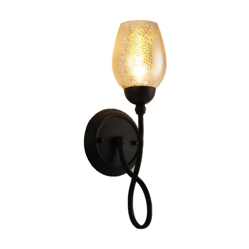 1/2-Bulb Hand-Blown Glass Wall Light Traditional Black Bowl Shade Dining Room Sconce Light Clearhalo 'Wall Lamps & Sconces' 'Wall Lights' Lighting' 231184