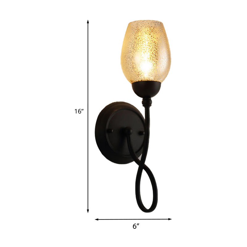 1/2-Bulb Hand-Blown Glass Wall Light Traditional Black Bowl Shade Dining Room Sconce Light Clearhalo 'Wall Lamps & Sconces' 'Wall Lights' Lighting' 231185