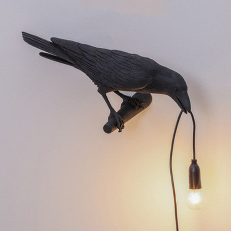 Raven Shaped Wall Sconce Lamp Artistic Resin 1 Head Wall Lighting Ideas with Exposed Bulb Design Black Left Clearhalo 'Wall Lamps & Sconces' 'Wall Lights' Lighting' 2311860