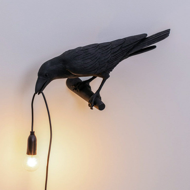 Raven Shaped Wall Sconce Lamp Artistic Resin 1 Head Wall Lighting Ideas with Exposed Bulb Design Black Right Clearhalo 'Wall Lamps & Sconces' 'Wall Lights' Lighting' 2311861