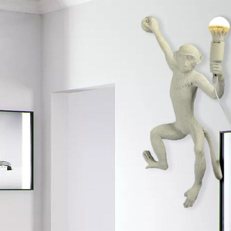 Resin Monkey Wall Mount Light Fixture Art Deco 1-Light White Wall Sconce for Foyer Clearhalo 'Wall Lamps & Sconces' 'Wall Lights' Lighting' 2311865