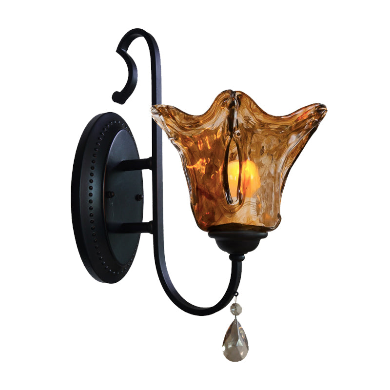 Single Head Wall Sconce with Flower Glass Shade Modern Living Room Sconce Light in Tan Clearhalo 'Wall Lamps & Sconces' 'Wall Lights' Lighting' 231189