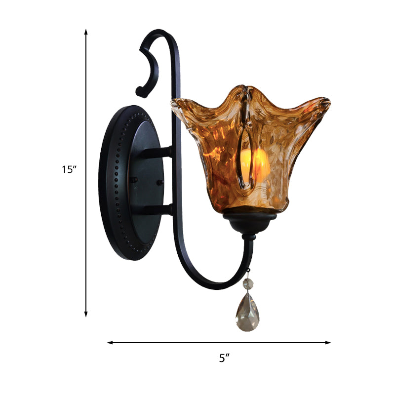 Single Head Wall Sconce with Flower Glass Shade Modern Living Room Sconce Light in Tan Clearhalo 'Wall Lamps & Sconces' 'Wall Lights' Lighting' 231190