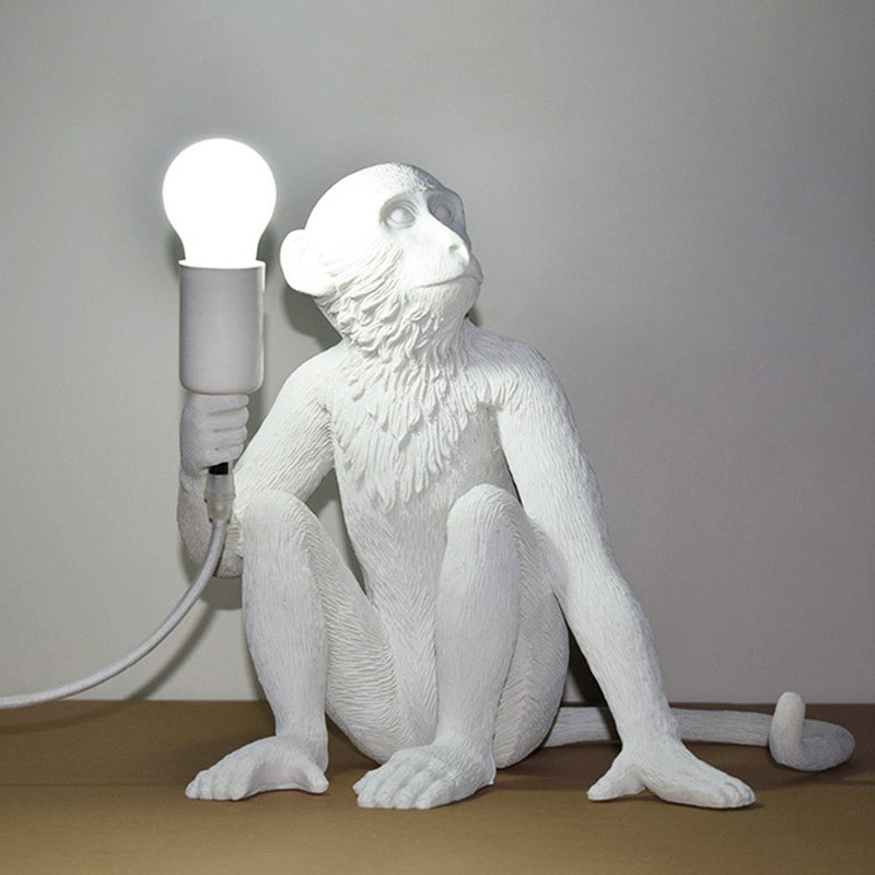 Art Deco Bare Bulb Night Light Resin 1 Head Bedroom Table Lamp with Monkey Statuette White Clearhalo 'Lamps' 'Table Lamps' Lighting' 2311922