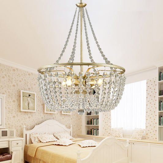 Brass Laser-Cut Empire Chandelier Nordic Crystal 4 Bulbs Pendant Light Fixture for Bedroom Clearhalo 'Ceiling Lights' 'Chandeliers' Lighting' options 231192