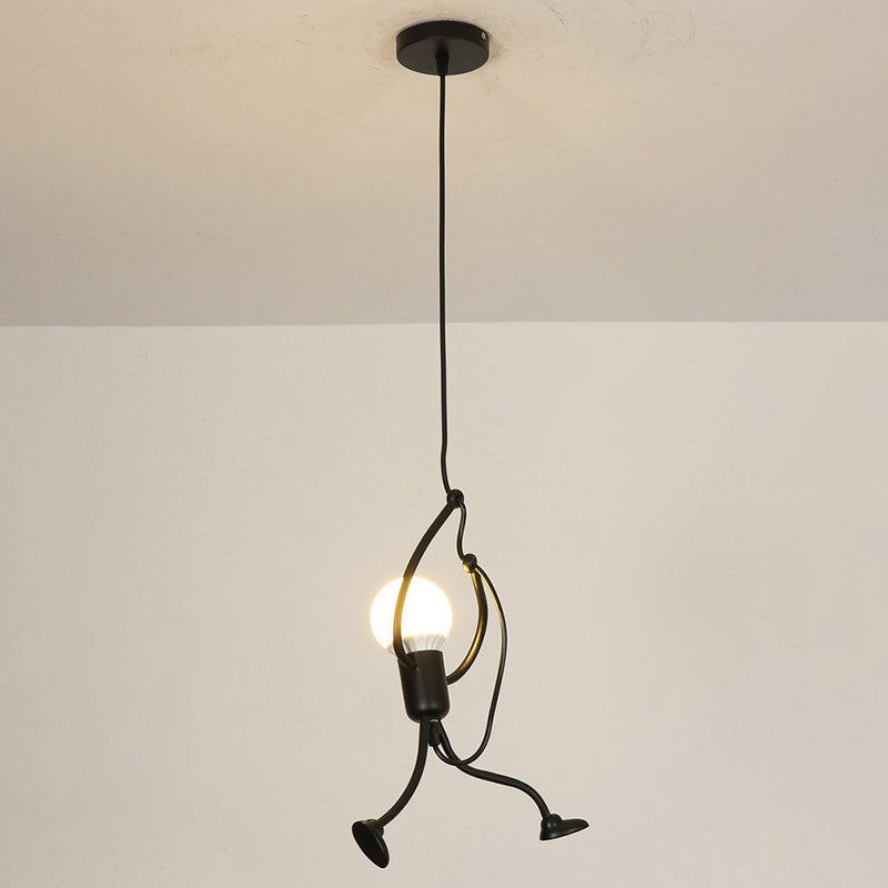 Black Small Stickman Hanging Lamp Kit Artistic 1-Light Metal Ceiling Pendant Light Black Clearhalo 'Ceiling Lights' 'Pendant Lights' 'Pendants' Lighting' 2311933_f81cb9dd-8b08-4916-8565-30195de38c42