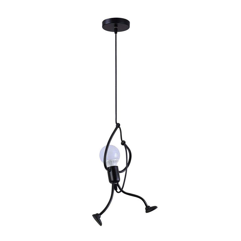 Black Small Stickman Hanging Lamp Kit Artistic 1-Light Metal Ceiling Pendant Light Clearhalo 'Ceiling Lights' 'Pendant Lights' 'Pendants' Lighting' 2311937