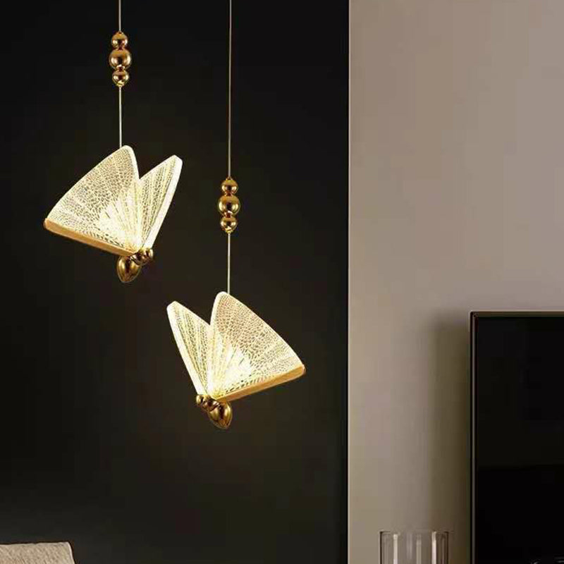 Acrylic Butterfly Suspension Lighting Art Deco LED Pendant Light Fixture for Bedroom Clearhalo 'Ceiling Lights' 'Pendant Lights' 'Pendants' Lighting' 2311939