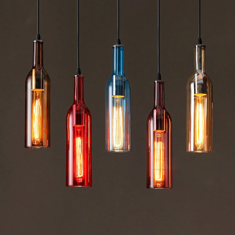 Art Deco Beer Bottle Shaped Ceiling Lighting Glass 1 Head Bistro Hanging Pendant Light Clearhalo 'Ceiling Lights' 'Glass shade' 'Glass' 'Pendant Lights' 'Pendants' Lighting' 2311943