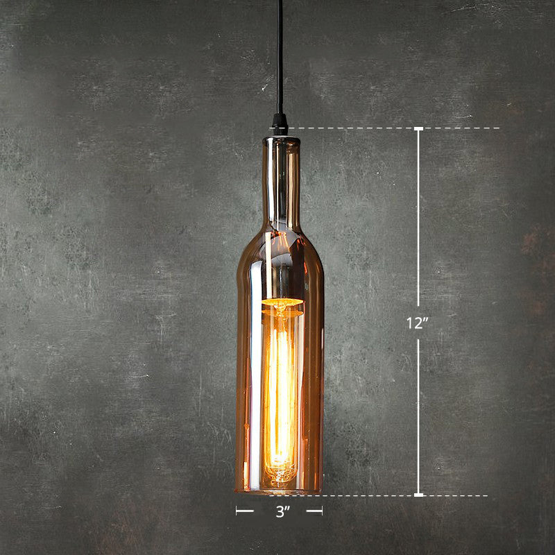 Art Deco Beer Bottle Shaped Ceiling Lighting Glass 1 Head Bistro Hanging Pendant Light Amber Clearhalo 'Ceiling Lights' 'Glass shade' 'Glass' 'Pendant Lights' 'Pendants' Lighting' 2311944