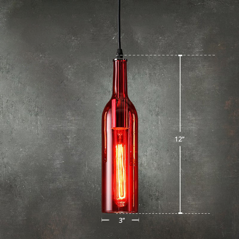 Art Deco Beer Bottle Shaped Ceiling Lighting Glass 1 Head Bistro Hanging Pendant Light Red Clearhalo 'Ceiling Lights' 'Glass shade' 'Glass' 'Pendant Lights' 'Pendants' Lighting' 2311945