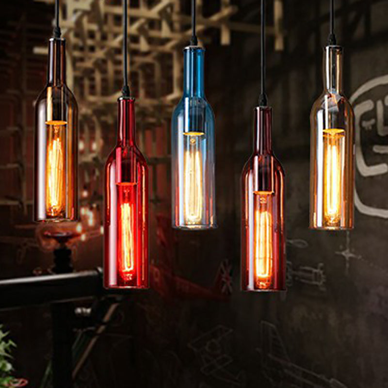 Art Deco Beer Bottle Shaped Ceiling Lighting Glass 1 Head Bistro Hanging Pendant Light Clearhalo 'Ceiling Lights' 'Glass shade' 'Glass' 'Pendant Lights' 'Pendants' Lighting' 2311946