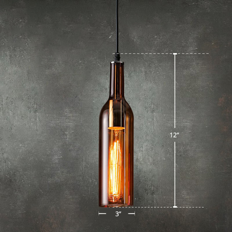 Art Deco Beer Bottle Shaped Ceiling Lighting Glass 1 Head Bistro Hanging Pendant Light Coffee Clearhalo 'Ceiling Lights' 'Glass shade' 'Glass' 'Pendant Lights' 'Pendants' Lighting' 2311947