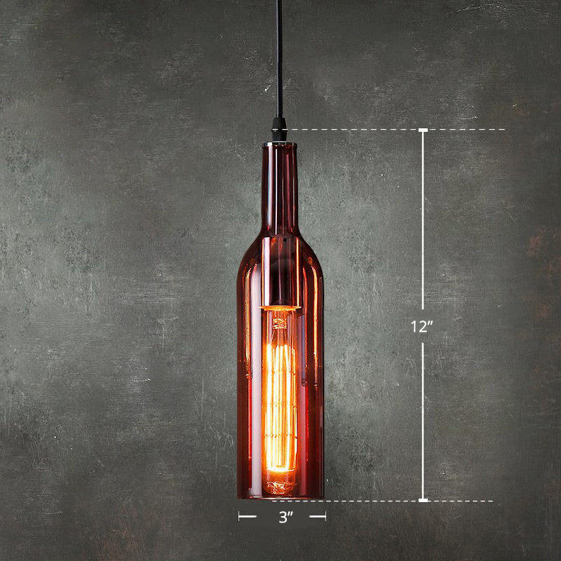 Art Deco Beer Bottle Shaped Ceiling Lighting Glass 1 Head Bistro Hanging Pendant Light Burgundy Clearhalo 'Ceiling Lights' 'Glass shade' 'Glass' 'Pendant Lights' 'Pendants' Lighting' 2311949