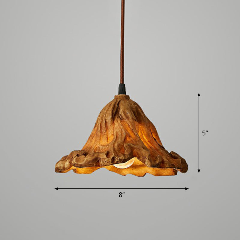 Lotus Leaf Shaped Resin Hanging Light Artistic Single-Bulb Pendant Lighting fro Restaurant Brown Small Clearhalo 'Ceiling Lights' 'Pendant Lights' 'Pendants' Lighting' 2311954_6c2f2a15-d6a2-46aa-be6d-1c842cc2d159