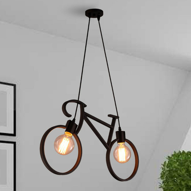 Bicycle Bedroom Pendant Light Metallic 2 Bulbs Art Deco Suspended Lighting Fixture Clearhalo 'Ceiling Lights' 'Pendant Lights' 'Pendants' Lighting' 2311969