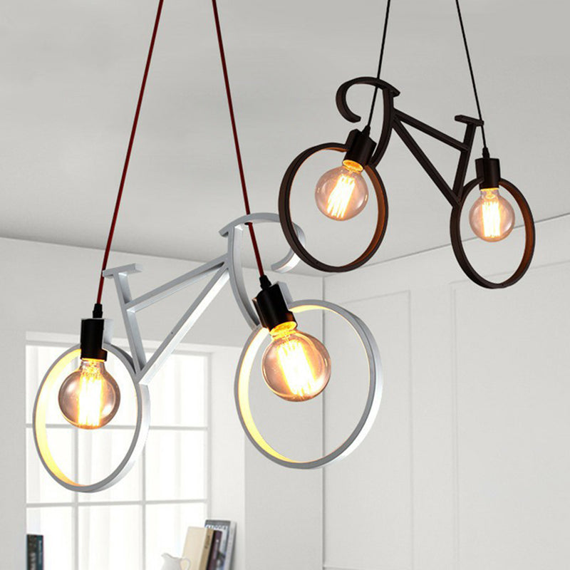 Bicycle Bedroom Pendant Light Metallic 2 Bulbs Art Deco Suspended Lighting Fixture Clearhalo 'Ceiling Lights' 'Pendant Lights' 'Pendants' Lighting' 2311971