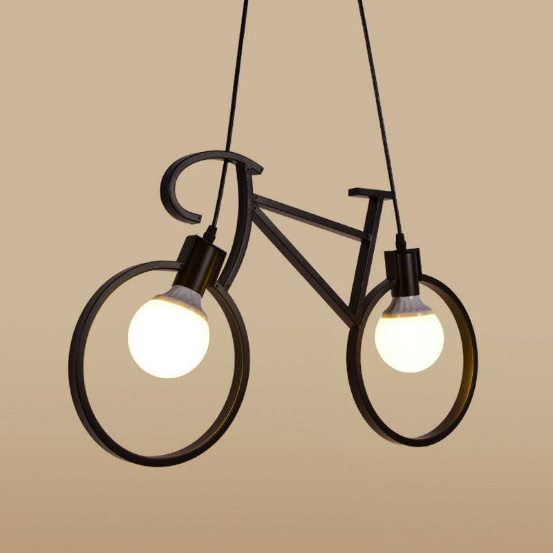 Bicycle Bedroom Pendant Light Metallic 2 Bulbs Art Deco Suspended Lighting Fixture Clearhalo 'Ceiling Lights' 'Pendant Lights' 'Pendants' Lighting' 2311973