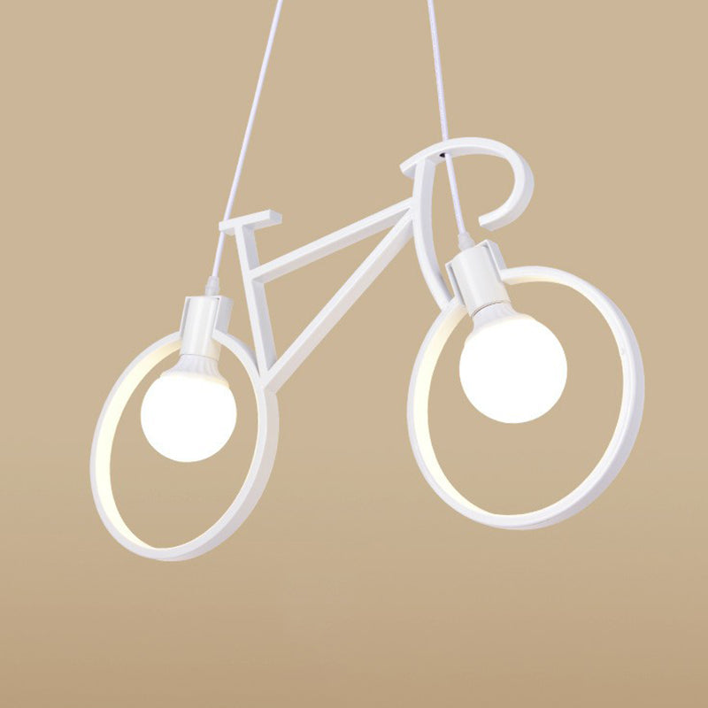 Bicycle Bedroom Pendant Light Metallic 2 Bulbs Art Deco Suspended Lighting Fixture Clearhalo 'Ceiling Lights' 'Pendant Lights' 'Pendants' Lighting' 2311974