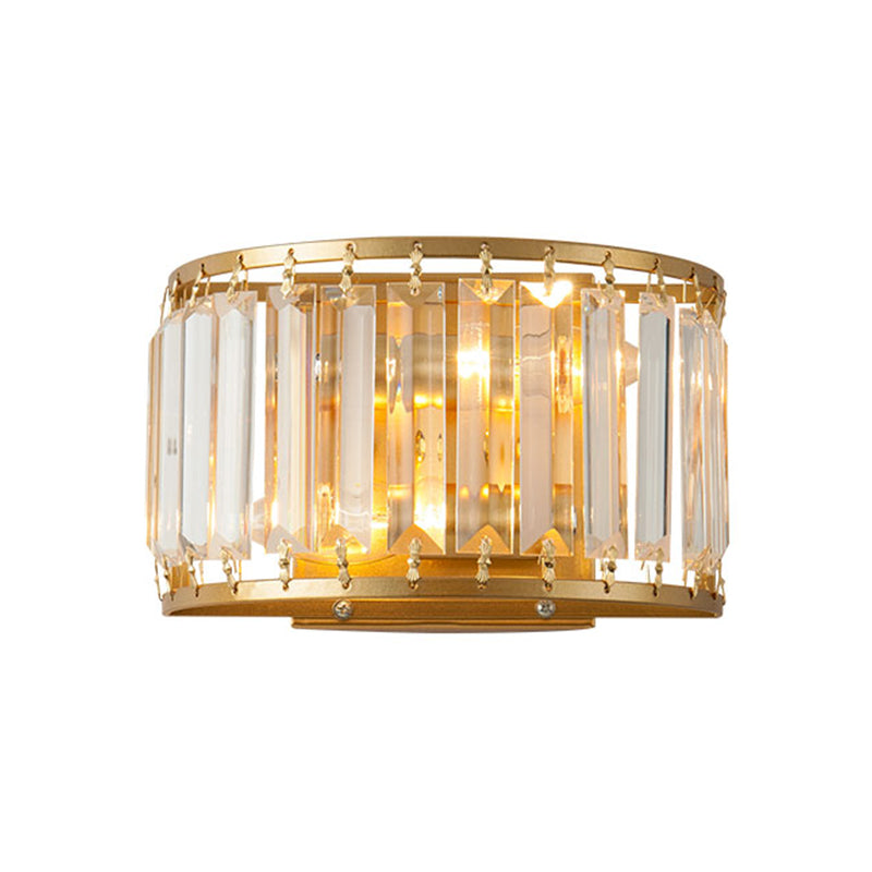 2 Bulbs Prismatic Crystal Wall Sconce Minimalist Half-Round Living Room Wall Mounted Light Gold Clearhalo 'Wall Lamps & Sconces' 'Wall Lights' Lighting' 2311985