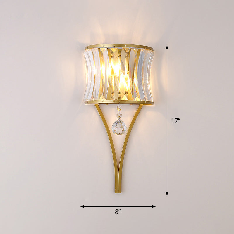 Curved Crystal Flush Wall Sconce Traditional 1-Light Bedside Wall Mount Lighting Fixture Gold Clearhalo 'Wall Lamps & Sconces' 'Wall Lights' Lighting' 2311993