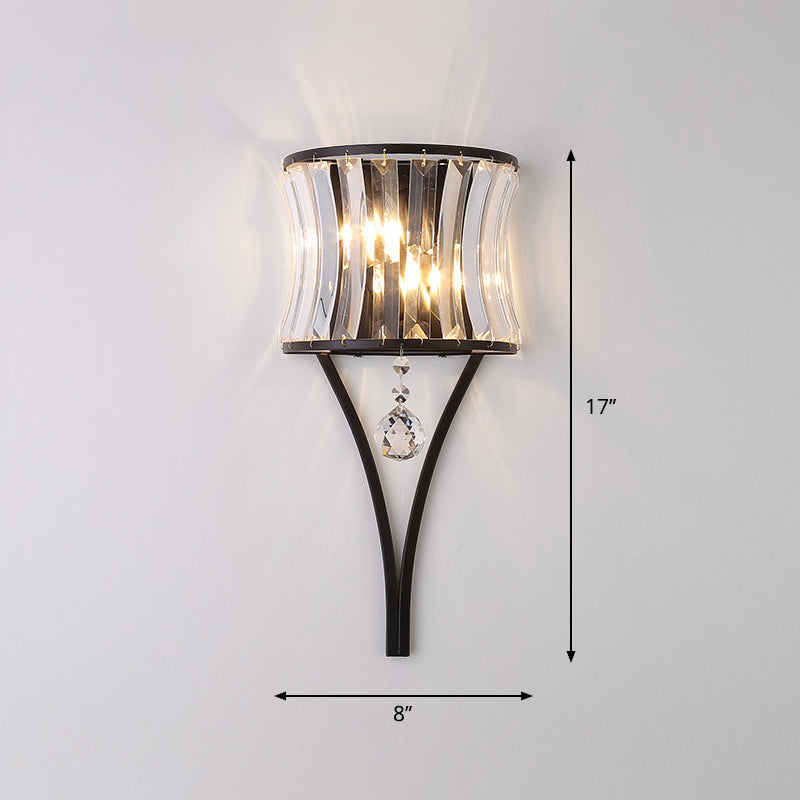 Curved Crystal Flush Wall Sconce Traditional 1-Light Bedside Wall Mount Lighting Fixture Black Clearhalo 'Wall Lamps & Sconces' 'Wall Lights' Lighting' 2311995