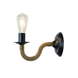 Traditional Bare Bulb Sconce Light Fixture 1-Light Metal Wall Mounted Light with Rope-Wrapped Arm in Black Clearhalo 'Wall Lamps & Sconces' 'Wall Lights' Lighting' 231199